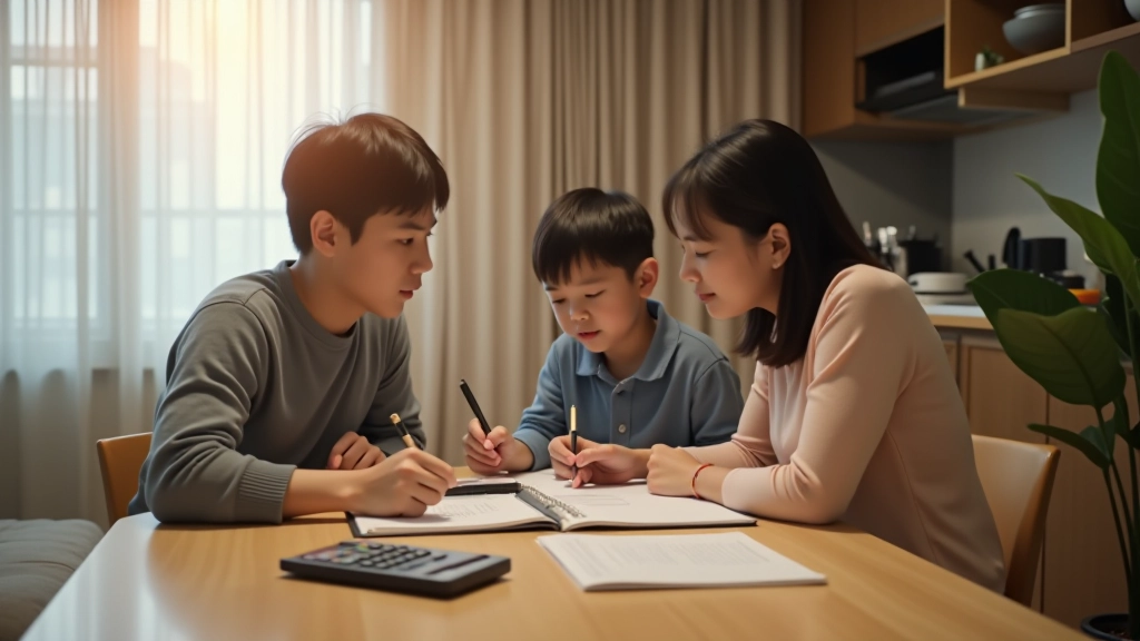 Hong Kong family reviewing household budget and expenses
