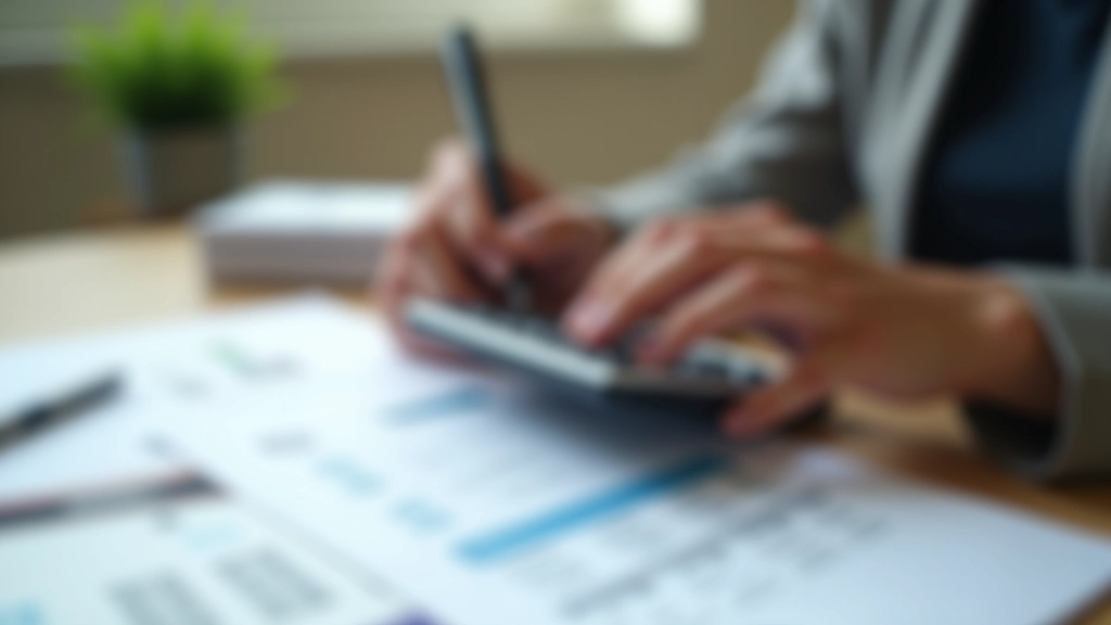 Person using calculator and pen to compute monthly household expenses on paper with expense categories listed