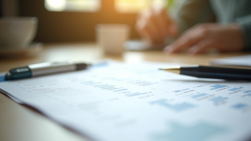 Financial spreadsheet showing budget calculation with categories and monthly totals, professional home office setting with natural lighting