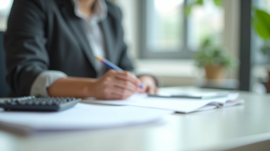 Person reviewing household budget and financial planning documents on a bright workspace with calculator and notebook